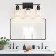 thumbnail image 5 of 3 Light Bathroom Light Fixtures, Matte Black Modern Vanity Lights with Clear Glass Shade, Bathroom Wall Lamp for Mirror Kitchen Living Room Hallway Cabinet Porch, 5 of 14