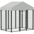 thumbnail image 2 of PawHut Outdoor Dog Kennel with Roof, Welded Wire Dog Playpen Enclosure with Escape-proof Lock, UV-Resistant & Waterproof Cover, 5.9' x 4' x 6', Silver, 2 of 9