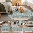 thumbnail image 5 of Round Rugs 6Ft, Teal Pink Geometric Round Area Rug Washable Indoor Throw Carpet, Vintage Floral Watercolor Boho Soft Non Slip Circle Rug for Office Cabinet Home Decor Aesthetic, 5 of 8
