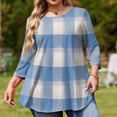 thumbnail image 4 of TQWQT Women's Plus Size Plaid Tunic - 3/4 Sleeve, Round Neck, Soft Fabric, High-Low Hem, Flowy Loose Fit Top for Jeans/Layering L, 4 of 5