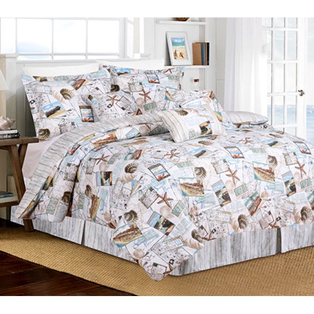 Blue Tan Postcard Cottage Beach House Seas Reversible 5 Piece Twin Comforter Set Com - Sea Life Bedding Twin Xl Blue Tan Postcard Cottage Beach House Seas Reversible 5 Piece Twin Comforter Set Com - Sea Life Bedding Twin Xl