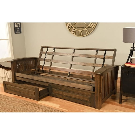Kodiak Furniture Washington Queen-size Wood Storage Futon-Chocolate Mattress