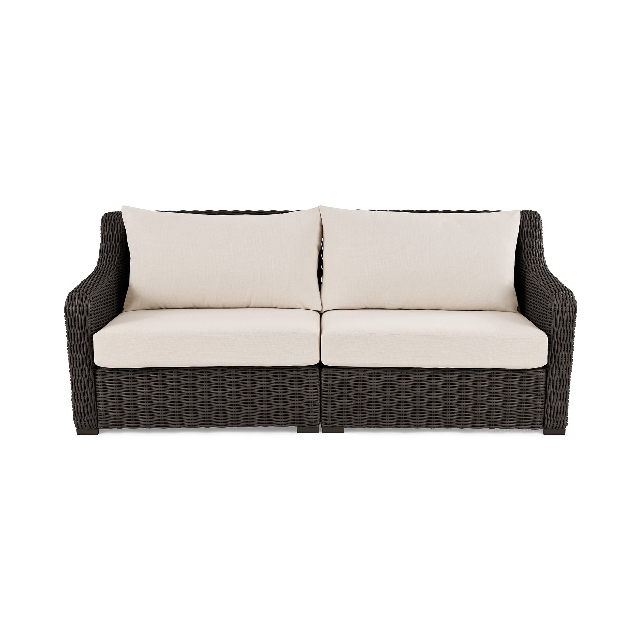 Better Homes & Gardens Bellamy Outdoor Sofa, Dark Brown Wicker with Cream Cushions