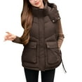 thumbnail image 2 of Hueook Women Vest Ladies' Casual Color Sleeveless Hooded Jacket Coffee L, 2 of 6