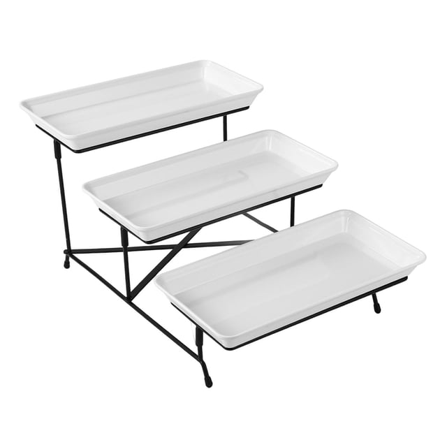 Bandeja de servir de 3 niveles, soporte para postres y frutas, regalo decorativo, bandeja reutilizable para cupcakes. Negro