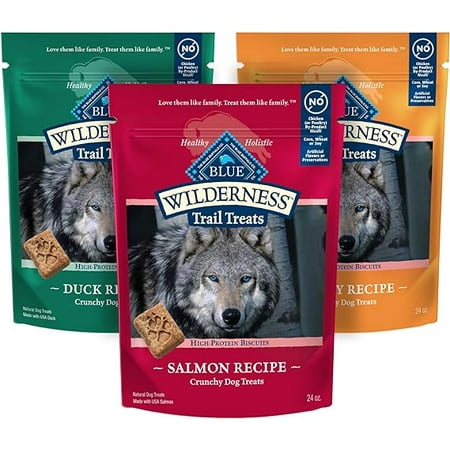 Blue Buffalo Wilderness Trail Treats Crunchy Dog Biscuits Variety Pack, Grain-Free and High-Protein Dog Treats Made with Natural Ingredients, | Duck, Turkey & Salmon Recipes, 10-oz. Bag (3 Pack)