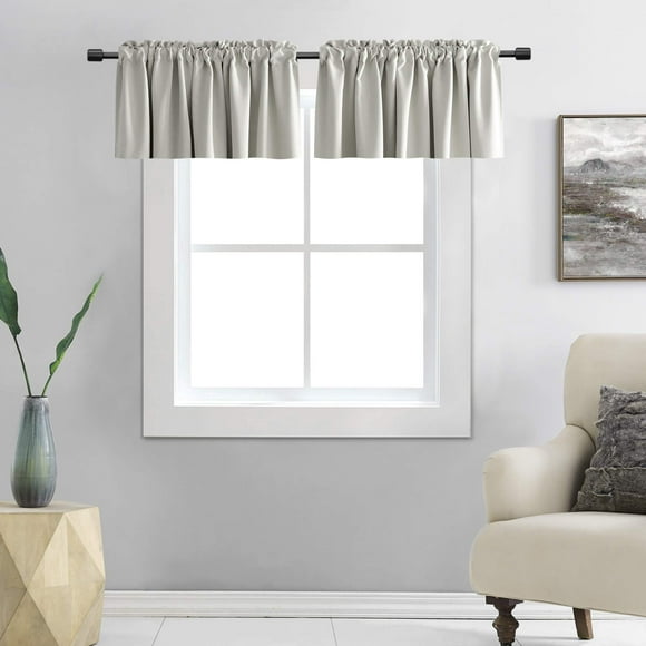DONREN Light Grey Valance - Kitchen Valances for Small Window with Rod Pocket (2 Panels,42 by 15 Inch)