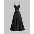 thumbnail image 4 of Women's 2 Piece Maxi Skirt Sets Crop Top Ruffle Hem Flowy Midi Skirt Vacation Going Out Outfits Black S, 4 of 8