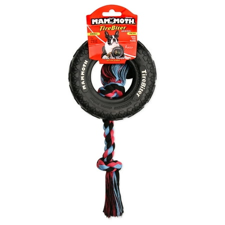 Mammoth TireBiter Small 6" Rubber Tire Dog Toy with Rope, Assorted colors