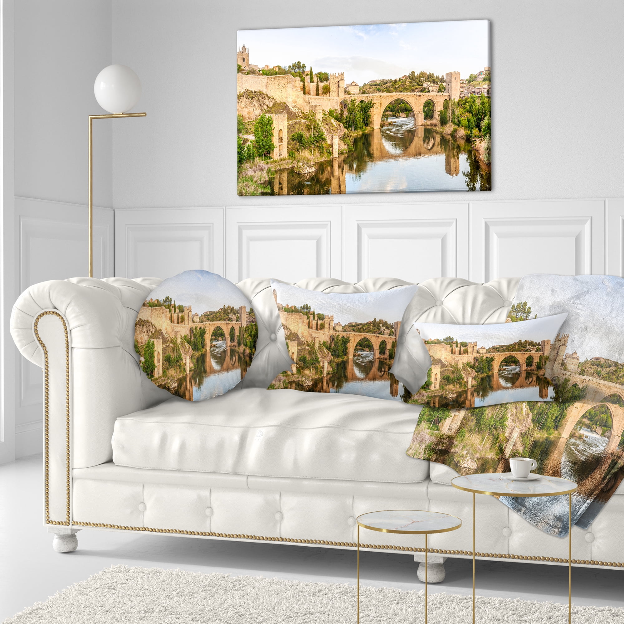Designart Toledo Bridge in Spain Landscape - Photography Throw Pillow - 12x20