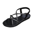 thumbnail image 3 of HVOBTTY Women's Summer Fashion Casual Solid Color Woven Strap Open Toe Flat Heel Elastic Sandals Lightweight Shoes Black, 36, 3 of 5