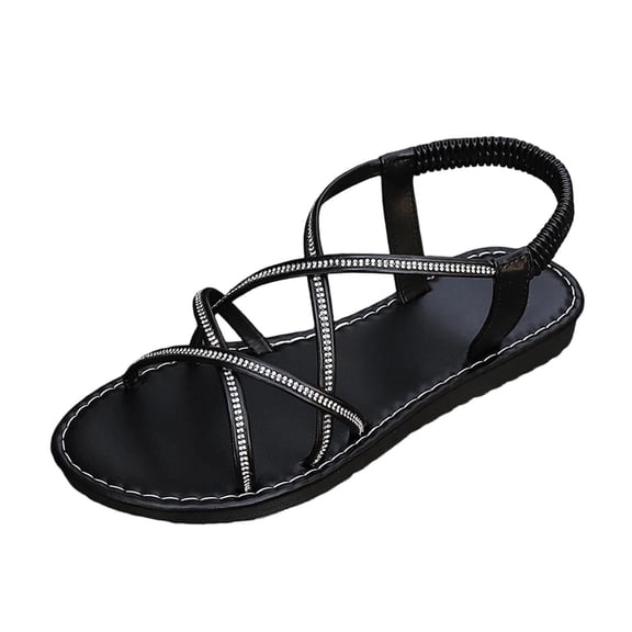QQAMB Women's Slide Sandals Summer Open Toe Flat Sandal Rhinestone Glitter Casual Fashion Slippers Slip On Sparkly Bling Flats
