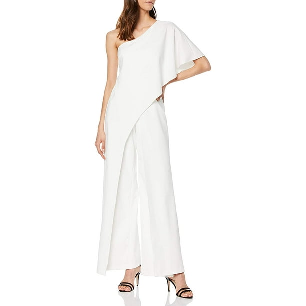 Adrianna Papell Women s Flutter One Shoulder Jumpsuit Ivory 4