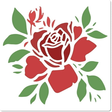 Rose Stencil Templates Large Flower Leaves Stencil Bloom Floral Pattern Reusable Square Plastic Painting Stencils Sign for Scrapbooking Card Making DIY Drawing Tool Home Decor 18x18cm DIY
