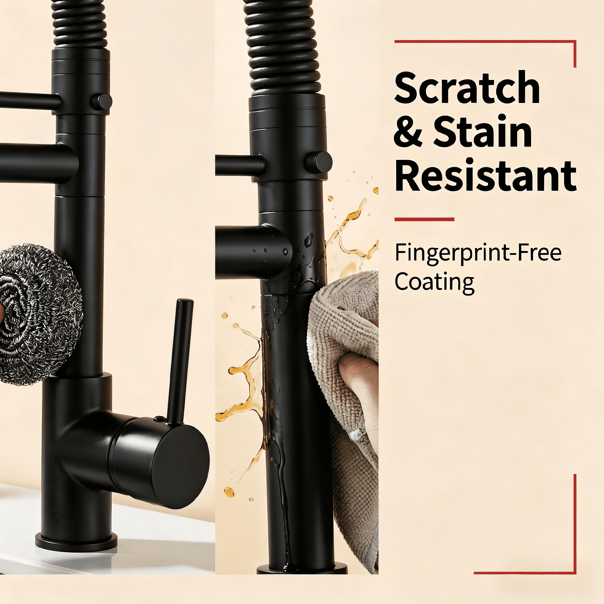 Matte Black Commercial Kitchen Faucet: High Arch Spring Design, Pull Down Sprayer, Single Handle & Fingerprint-Free Finish. Ideal for Farmhouse, Laundry, Utility Sink, and RV.