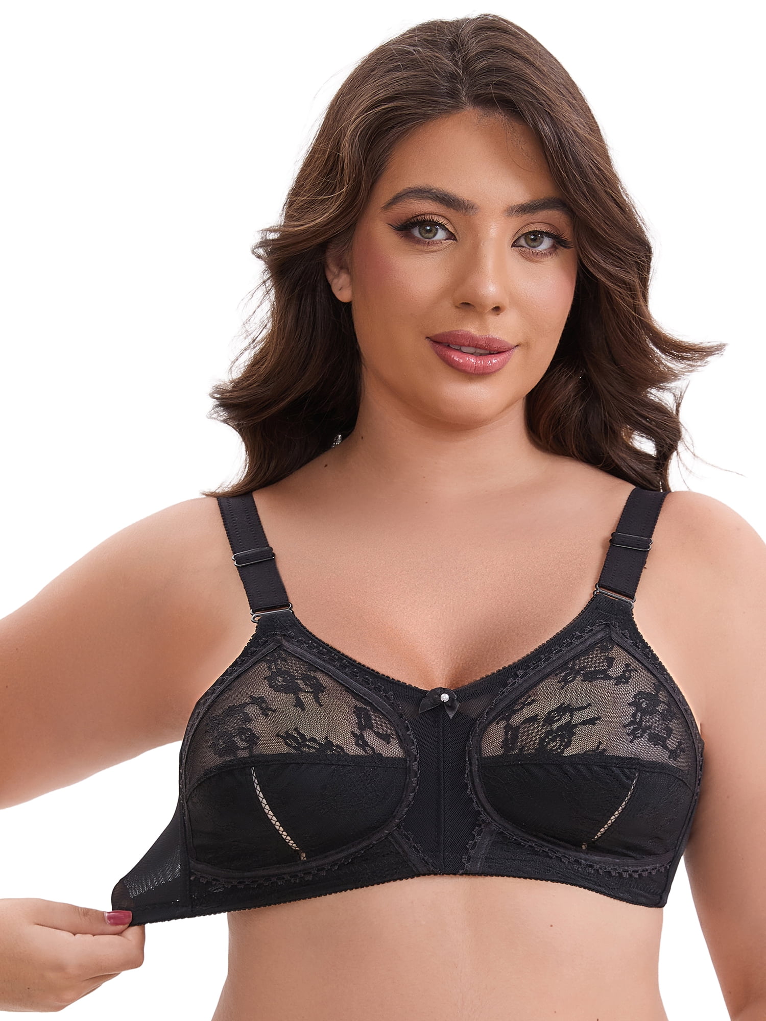 DARING DIVA Women's V-Neck Full Cup Wireless Adjustable Straps Bralette Lace 36C Black