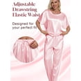 thumbnail image 6 of DAKIMOE Womens Silk Satin Pajama Set Short Sleeve Shirt with Long Pajamas Pant Set Two-piece Pj Sets Soft Sleepwear Loungewear Nightwear Pjs S-XXL, Pink, XL, 6 of 7