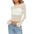 thumbnail image 3 of GXFC Trendy Mesh Crop Top Sheer Tops for Women Long Sleeve Mesh Cropped Tee Blouse See Through Shirts White, 3 of 7