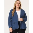 thumbnail image 3 of Chaquetas de talgrande pamujer Blazer de solade denim elástico con bloque de color en contraste Azul vaquero XL, 3 of 5