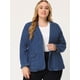 thumbnail image 3 of Chaquetas de talgrande pamujer Blazer de solade denim elástico con bloque de color en contraste Azul vaquero XXL, 3 of 5
