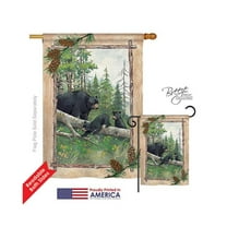 Breeze Decor 10043 Wildlife & Lodge Black Bear & Cubs 2-Sided Vertical Impression House Flag - 28 x 40 in.