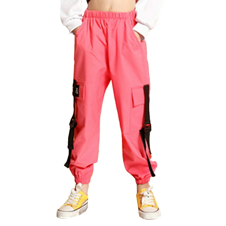 iiniim Kids Girls's Solid Color Cargo Baggy Pants for Hip