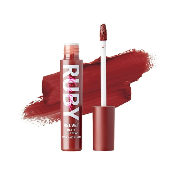 Ruby Kisses Velvet Lip Cream Matte Finish Lipstick Rich Color Long Lasting Lip Stain Lightweight Nourishing Hydration High Pigment Lip Tint (Rosewood)