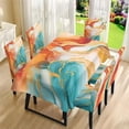 thumbnail image 3 of TSOVTHRID Orange Green Marble Print 5-Pc Tablecloth and Chair Covers Set, Stretch Spandex Table Cover and Chair Slipcovers Stretch Seat Protector for Home Hotel Banquet Decor, 3 of 7