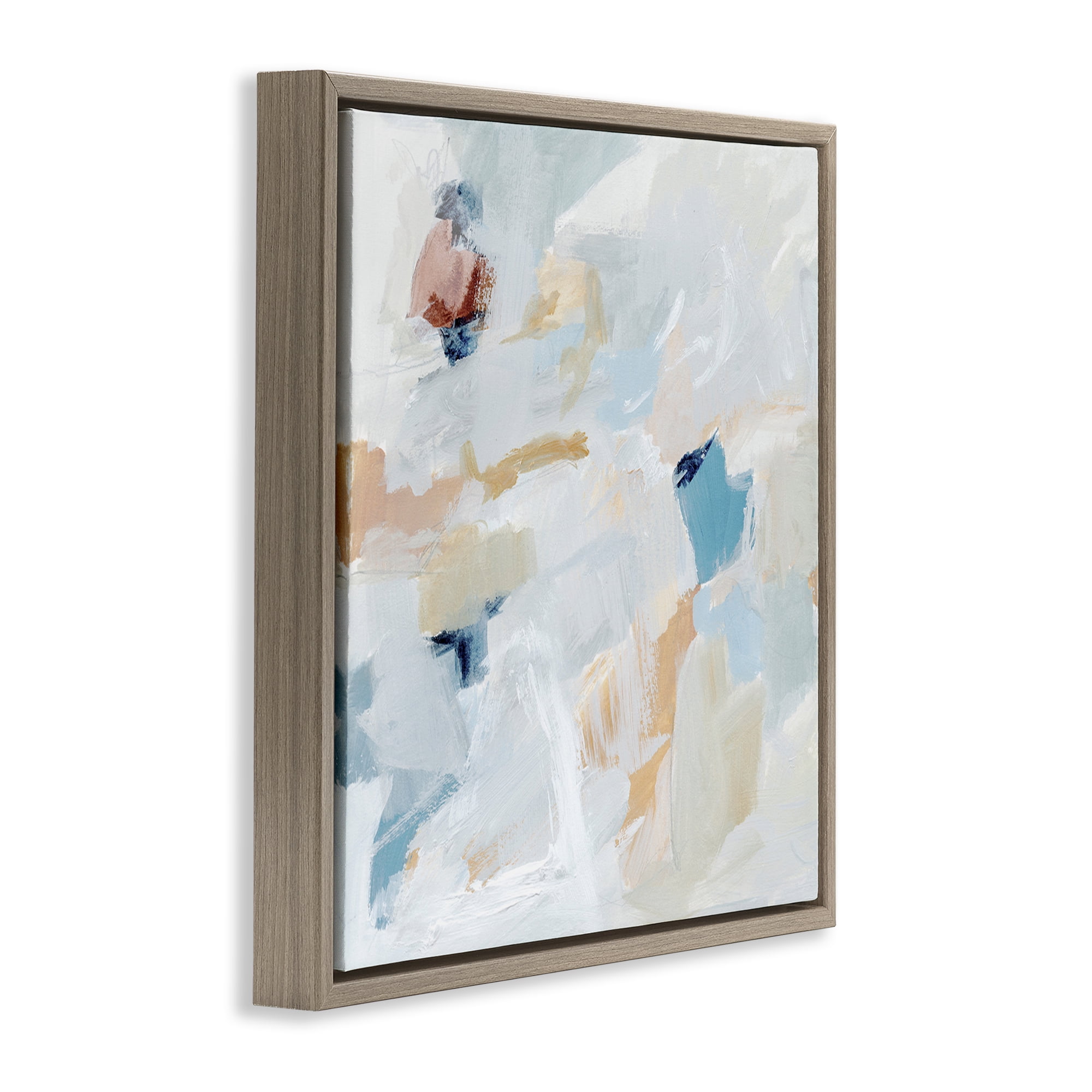 Stupell Industries Subtle Abstract with Blue Abstract Painting Brown Floater Framed Canvas Art Print Wall Art, 18 x 18