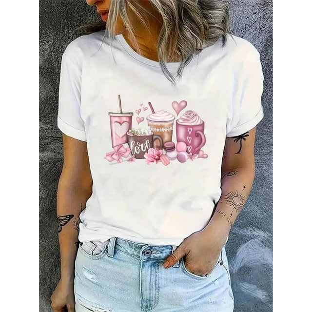 Women'S Casual Valentine Coffee Tshirt,Valentines Day Shirt Stretch Comfort Crew Neck,Valentine Gifts Tee For Adult, Men, Women, Teen, Teenager, Adolescent, Youth