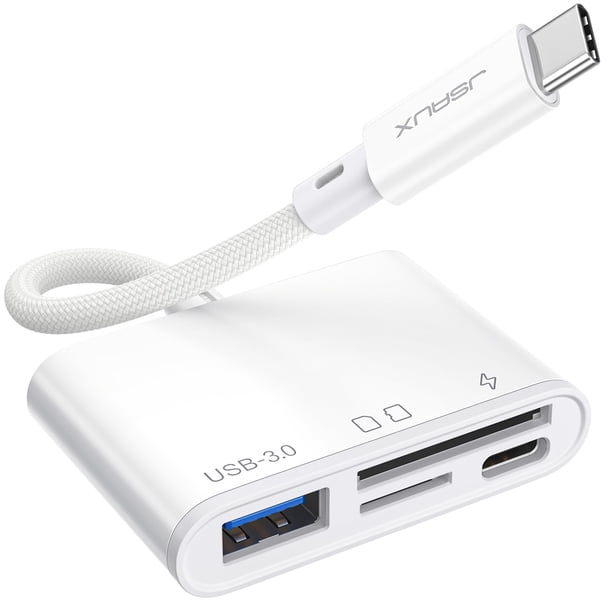 Lector de tarjetas SD USB C JSAUX 4 en 1 con USB 3.0 y puerto de carga