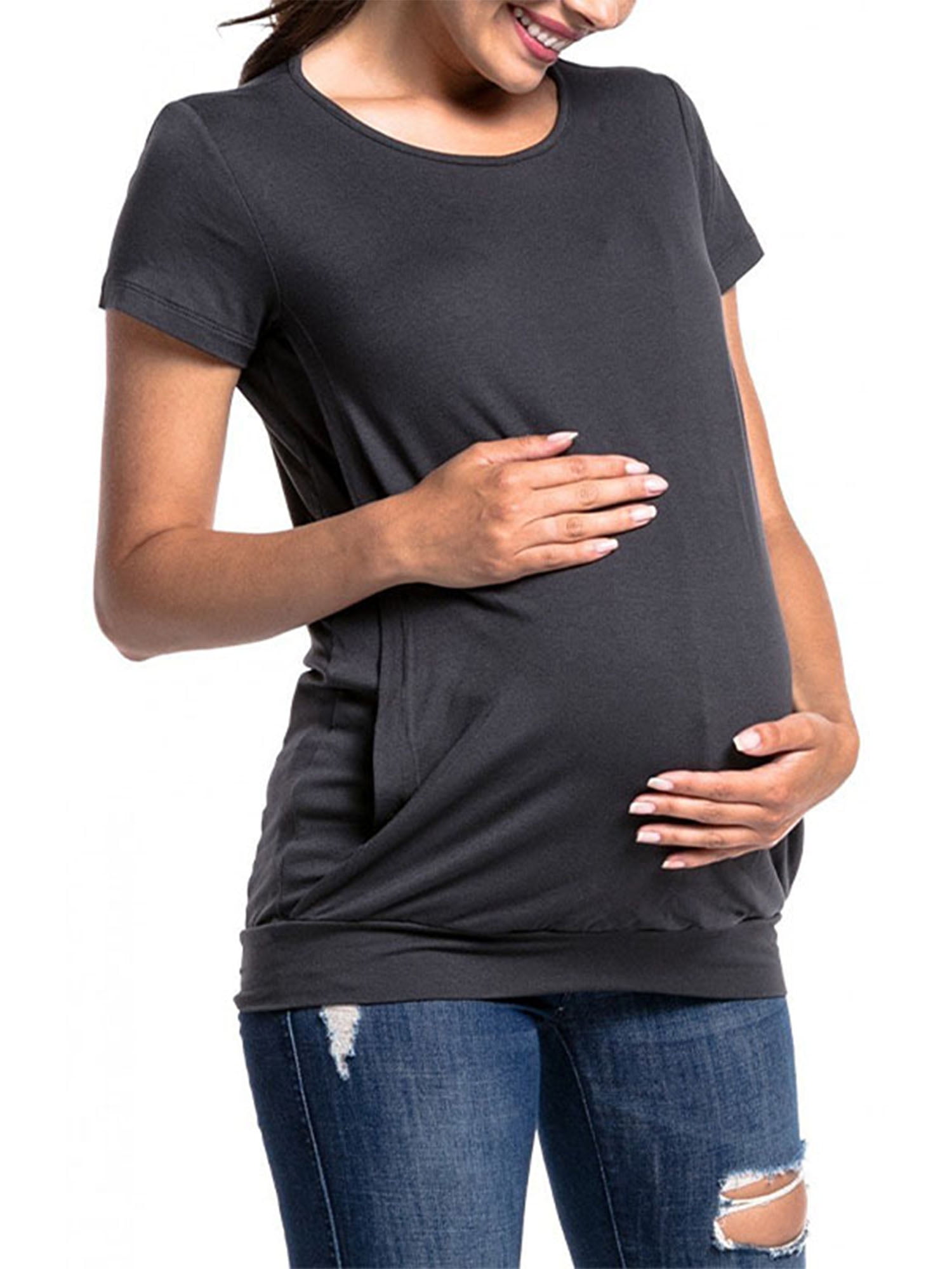Short Sleeve Patchwouk Breastfeeding Tops Pleated Tunic for Pregnancy Women Maternity Nursing T-Shirt Short Sleeve Patchwouk Breastfeeding Tops Pleated Tunic for Pregnancy Women Maternity Nursing T-Shirt