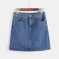 thumbnail image 2 of WENWU Shorts for Women Fashion Women Jeans Skirt Solid Blue High Waist Buttons Leisure Short Mini Skirt, 2 of 4