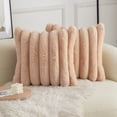 thumbnail image 1 of Juego de 2 fundas de almohada decorativas a rayas suaves y acogedoras de piel sintética de color camel, 18.0 x 18.0 in, juego de 2, funda de almohada de terciopelo para sofá, 1 of 5