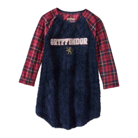 Girls Fuzzy Blue Plaid Harry Potter Nightgown Gryffindor Sleep Shirt Small 6-6X