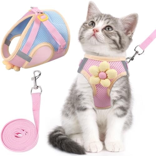 Escape Proof Cat Harness and Leash Set - Adjustable Breathable Mesh Vest with Reflective Strips for Night Safety, Comfortable for Kittens, Cats, Puppies & Bunnies