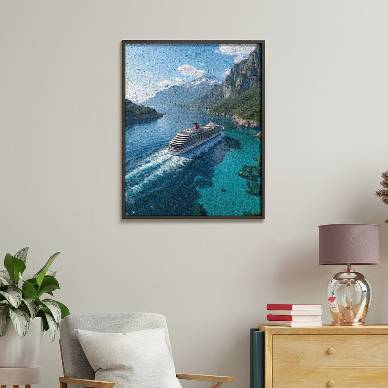 Paint by Numbers Kit for Adults, Cruise Ship Mountainous Coastline Paint by Numbers, Easy Paint by Numbers Kit for Adults Beginner, DIY Adult Paint by Number Kits on Canvas, Home Decor