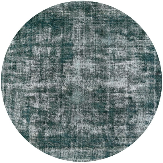 Ahgly Company Indoor Round Mid-Century Modern Blue Moss Green Oriental Area Rugs, 7' Round