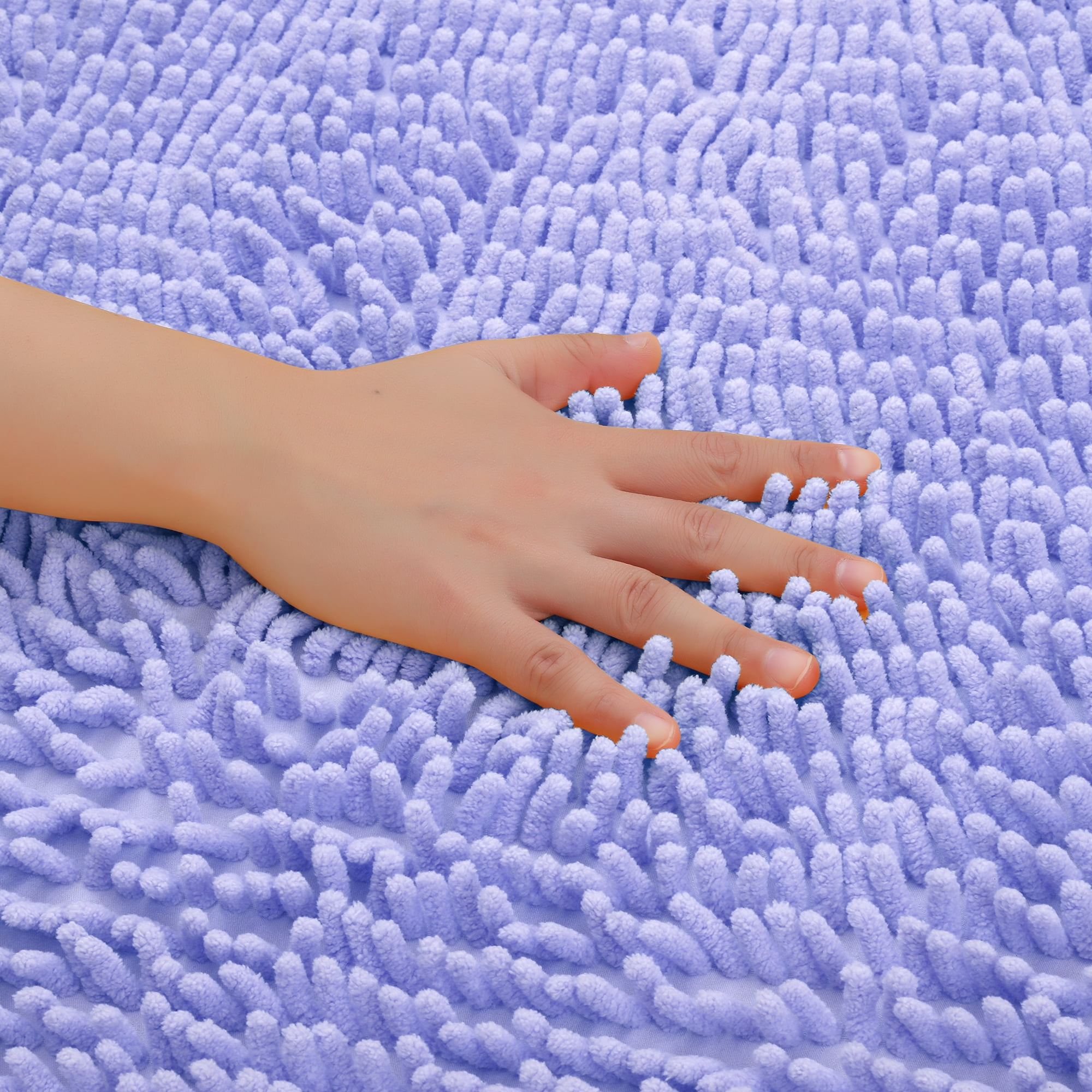 Unique Bargains Heart Shaped Chenille Bath Rugs Soft Shaggy Bath Mat Purple 28" x 32"