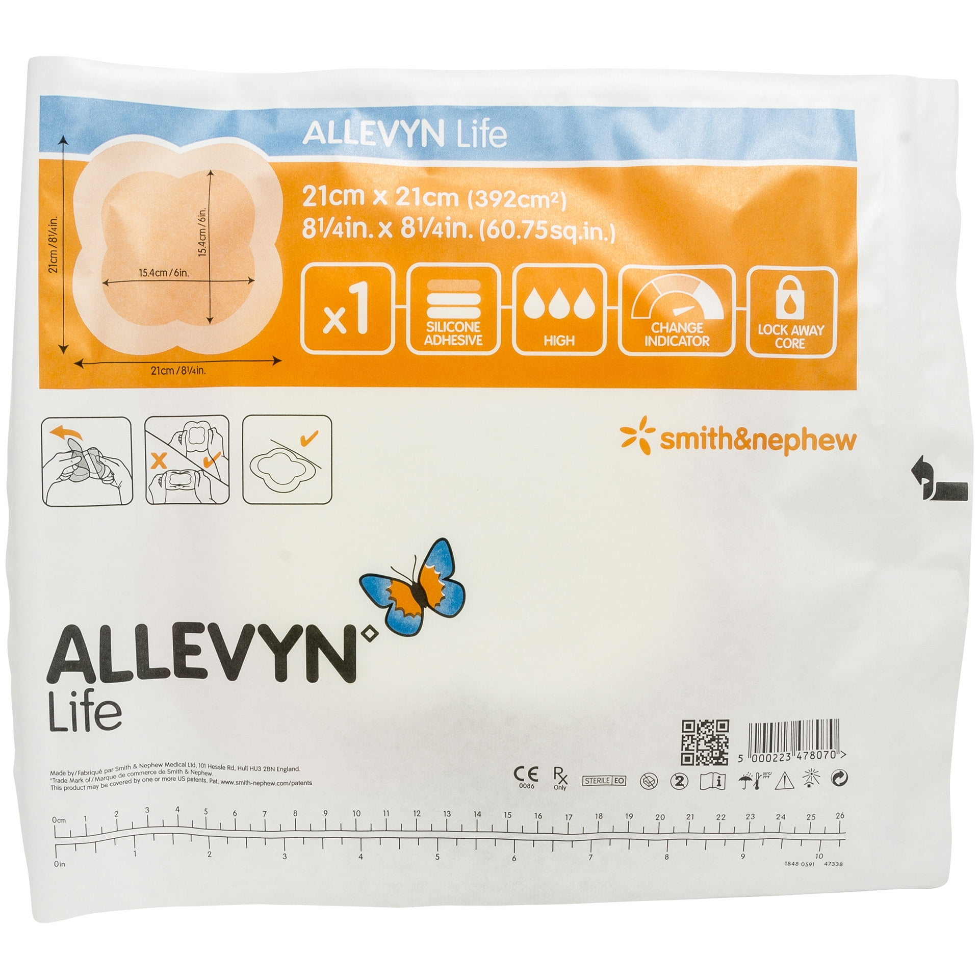 Smith and Nephew 66801070 Allevyn Life Foam Adhesive Dressings 8.25' x 8.25' - Pack of 5