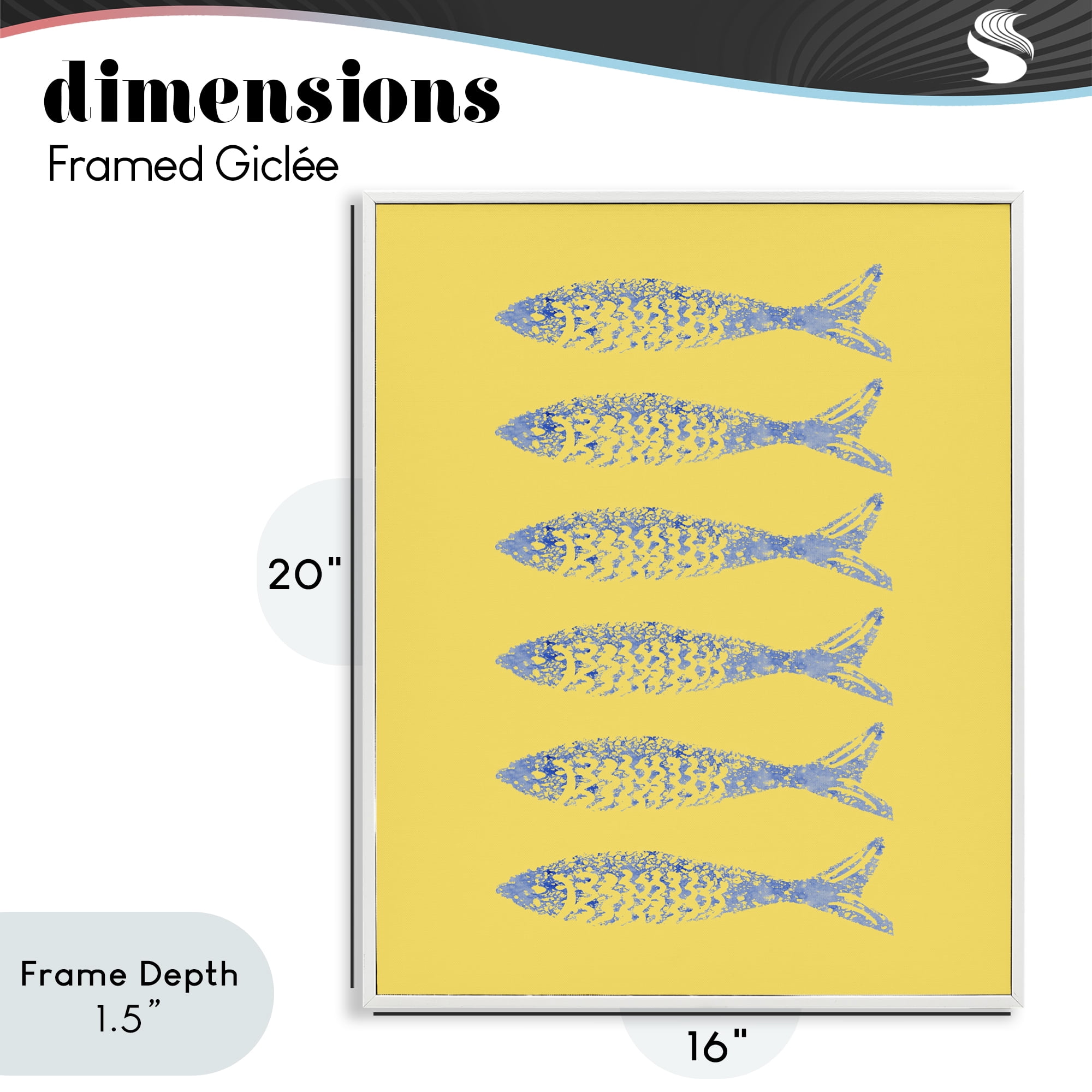 Stupell Industries Sardine Stamps on Yellow White Framed Giclee Art, design by Julie DeRice