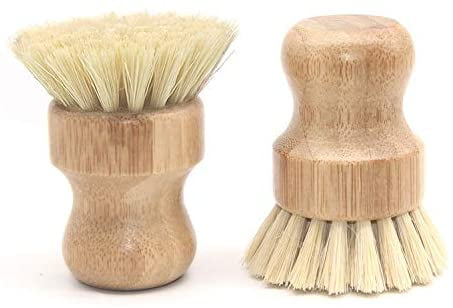 mDesign Bamboo Mini Kitchen Palm Dish Scrubber Brush 2 Pack White/Natural 