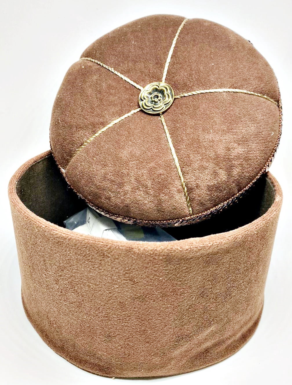 Allary Sewing Accessory Box with Pincushion Top, Brown