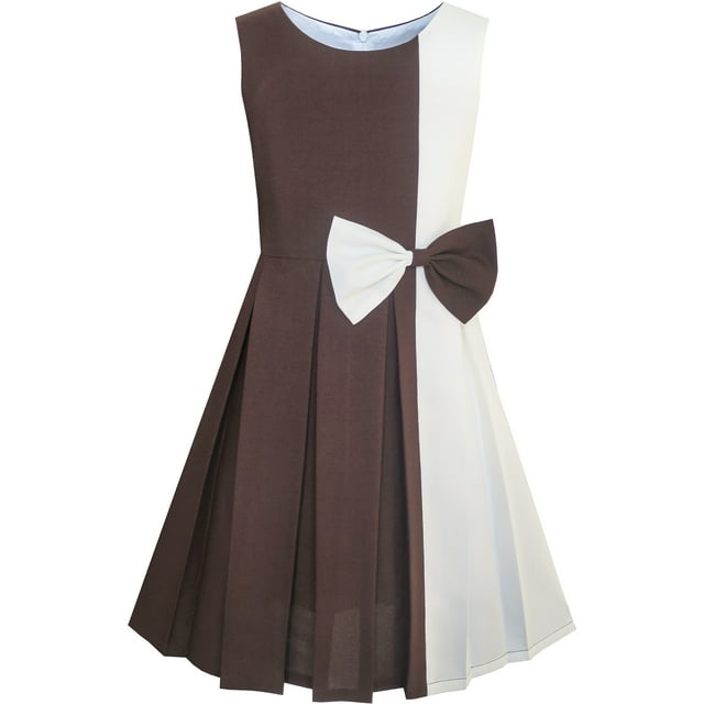 Robe Fille à Blocs de Couleur Contrastés avec Nœud Papillon pour Tous les Jours et Fêtes 6 Ans