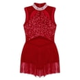 thumbnail image 4 of iixpin Girls Sequins Tassel Hem Dance Leotard Jazz Latin Tap Dance Dress Costumes Sleeveless Fringe Cocktail Dress Burgundy 8, 4 of 7