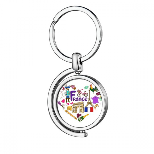 Francia amor corazon Landscap bandera nacional Rotating keychain Metal Keyring Holder