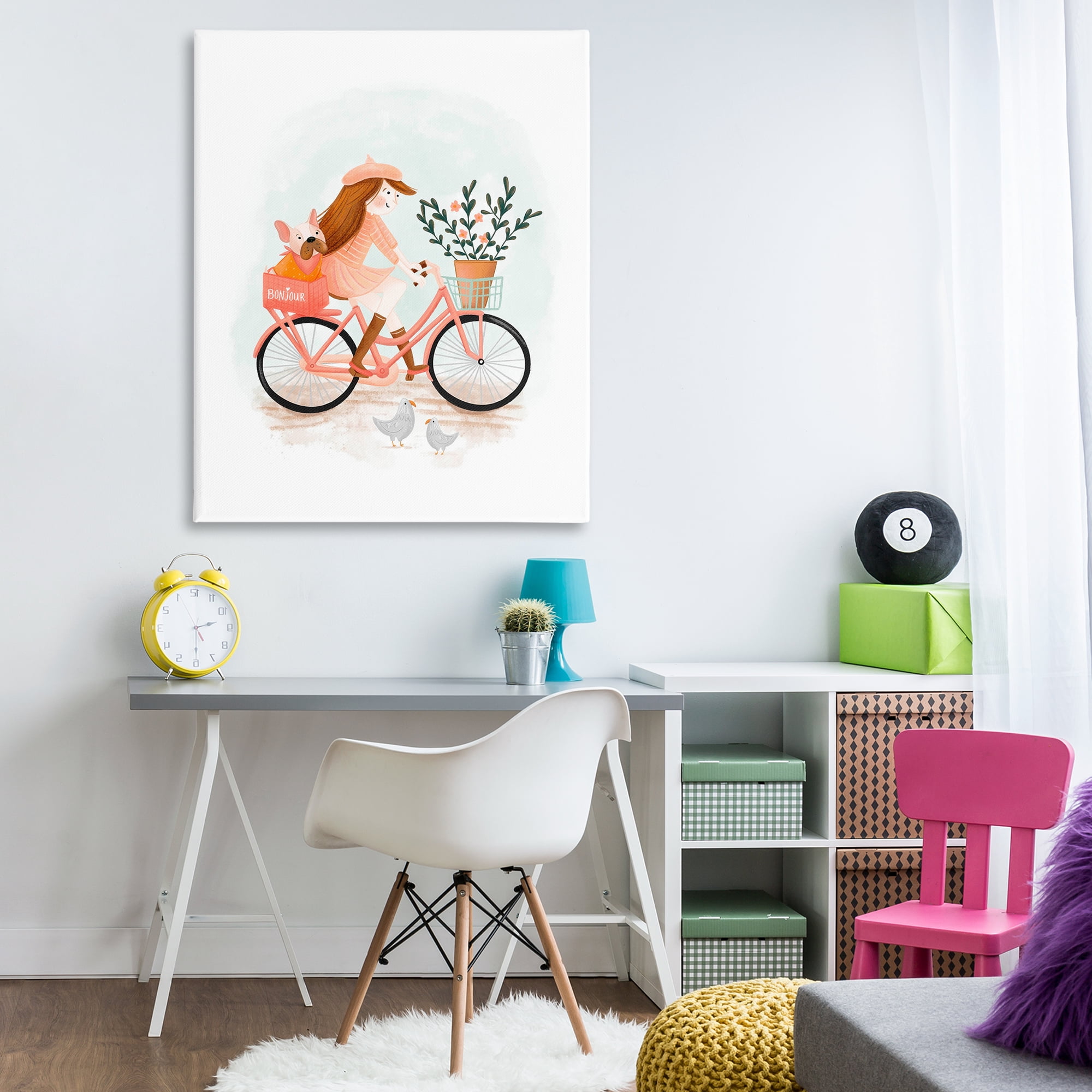 Stupell Industries Paris Girl on Bike Novelty Painting Gallery Wrapped Canvas Art Print Wall Art, 36 x 48