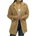 thumbnail image 2 of Lilgiuy Women'S Long Sleeve Loose Solid Color Button Pocket Lapel Thickened Plush Coat Blouse Khaki，4 2022 Fall Winter, 2 of 4