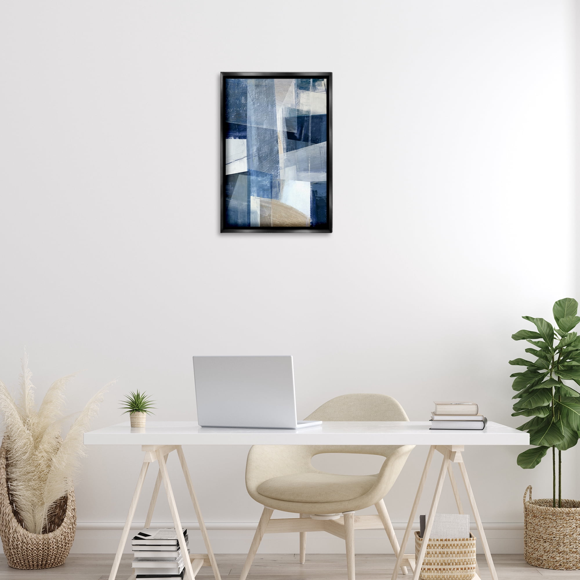 Stupell Industries Oblique Geometric Shapes Abstract Painting Black Floater Framed Canvas Art Print Wall Art, 17 x 25