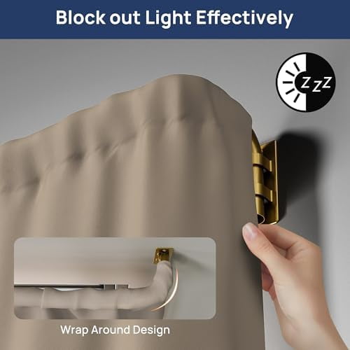 Blackout Curtain rod for windows 48 to 84, Wrap Around Curtain Rods for Bedroom, Living Room, Adjustable from 30 to 86 Inches, Gold